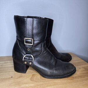 Harley Davidson Black Leather‎ Heel Ankle Booties Buckle Womens 8